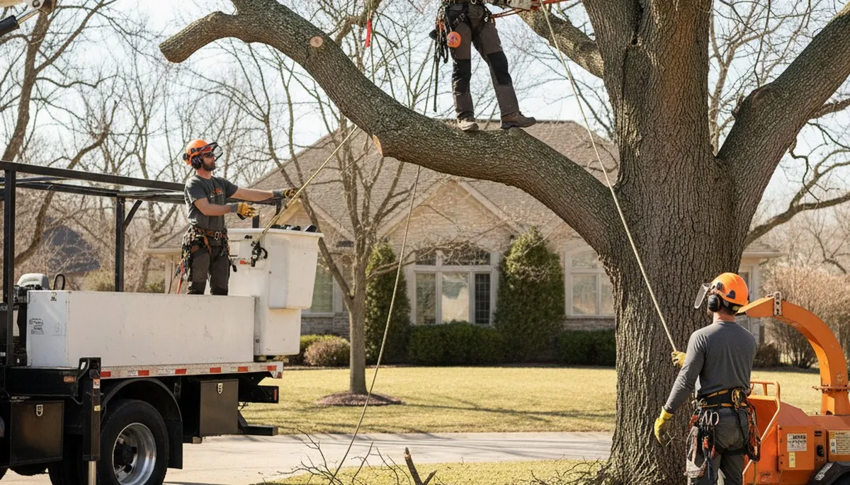 Brandon, FL tree removal crew safely removing a hazardous tree from a residential property