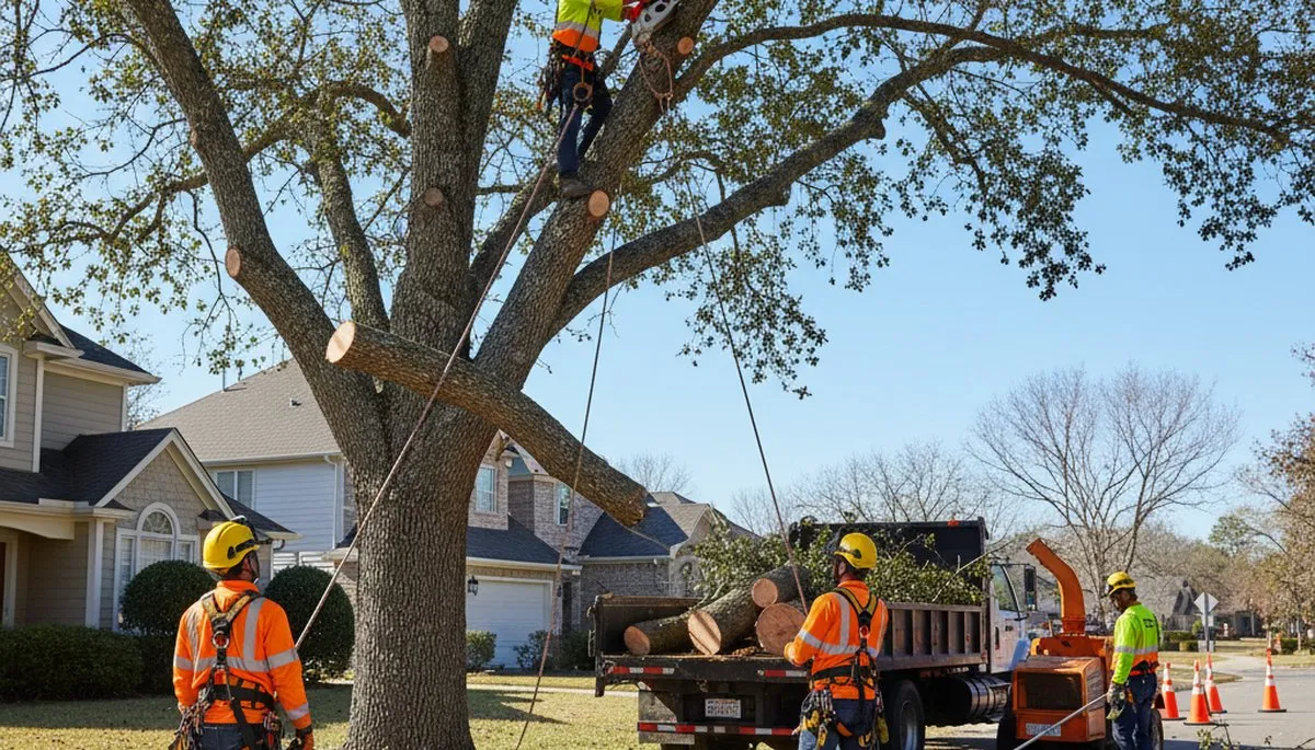 Brandon, FL tree service crew safely removing a hazardous tree from a residential property